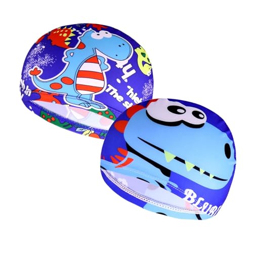 2-Pack Cartoon Swimming Caps - Soft Elastic Polyester Swim Hats for Kids