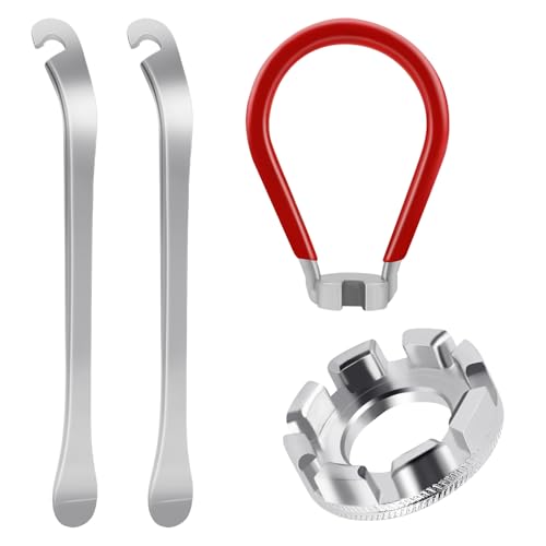 4-Piece Bicycle Spoke Wrench & Wheel Truing Tool Set with Tire Levers