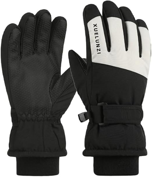 Kids Winter Ski Gloves - Warm, Windproof Fleece - Black for 5-10 Years