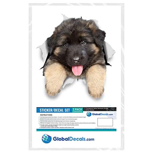 Winston & Bear 2 Pack German Shepherd 3D Dog Stickers - Realistic Vinyl Wall Decals for Home, Car & More - Black