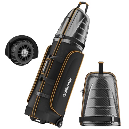Golf Travel Bag with Carbon Fiber Hard Top - Black Carbon Fiber with Gold Piping
