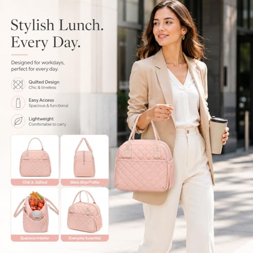 CAMTOP Insulated Lunch Bag for Women Men - Large Capacity, Leakproof Thermal Cooler, B-Pink, Medium