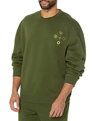 Men's Oversized-Fit Crewneck Sweatshirt - Large / Dark Olive