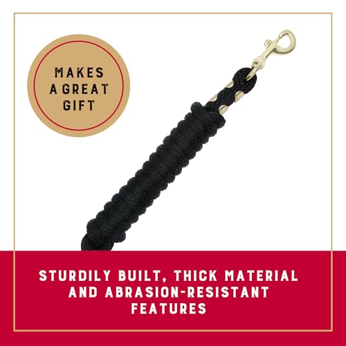 8' Horse Lead Rope - Black, Brass-Plated Snap, Comfortable Grip