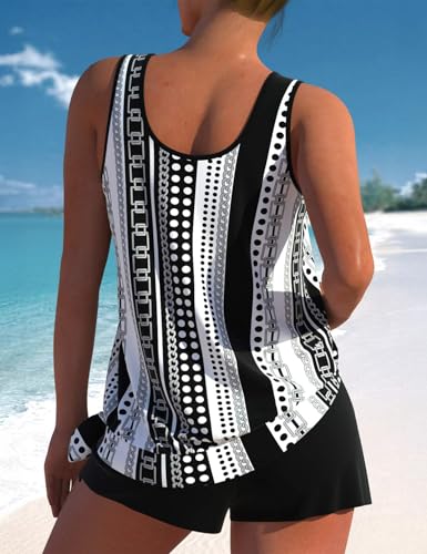 ROSEWE X-Large Black Printed Modest Tankini Swimsuit 2-Piece Athletic Bathing Suit