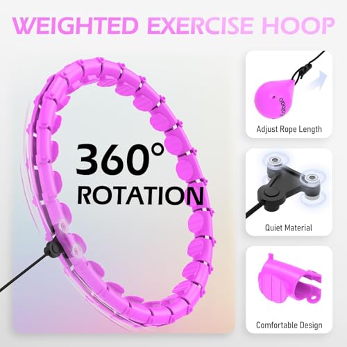 Weighted Hula Hoop for Adults - Purple, 24 Detachable Links