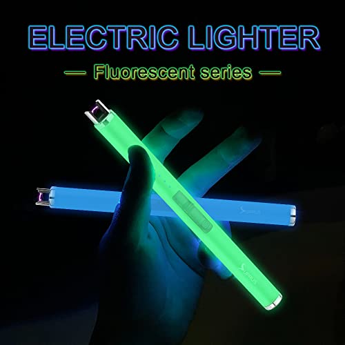 Glow-in-the-Dark USB Lighter - Rechargeable Windproof for BBQ & Candle - Green