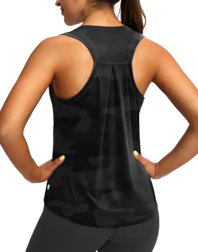 G Gradual Women's Grey Camo Workout Tank Top Large Sleeveless Yoga Running Gym Shirt