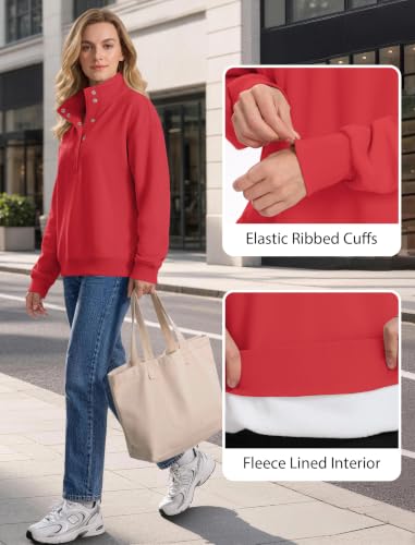 DLOODA Women's Henley Sweatshirt Medium Red Mock Neck Pullover 2026 Outfits