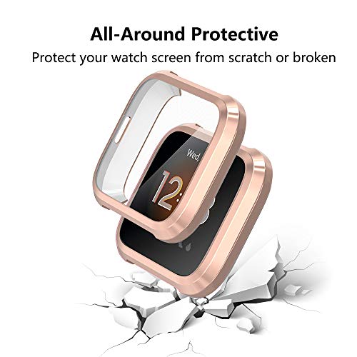 4-Pack Screen Protector Case for Fitbit Versa Lite Edition - Clear, Black, Silver, Rose Gold