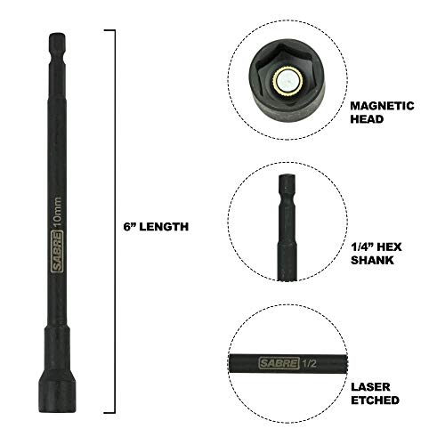 10mm Impact Magnetic Nut Driver ? 6 Inch Length, 1/4 Inch Hex Shank, Magnetic Socket Tip (10mm Metric)