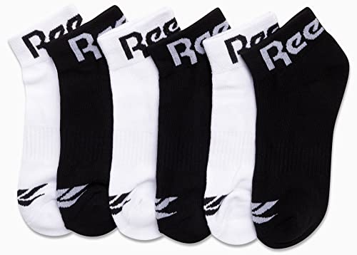 Reebok Women’s Quarter Socks 6-Pack - Black/White, Moisture-Wicking Cushioned Ankle
