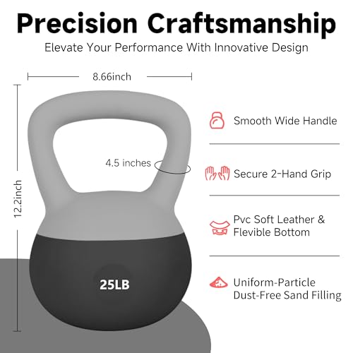 Leikefitness Black 25 lb Soft Kettlebell for Home Workout & Strength Training