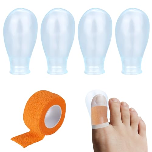 Waterproof Toe Protector - 4 Silicone Covers & Bandage for Big Toes