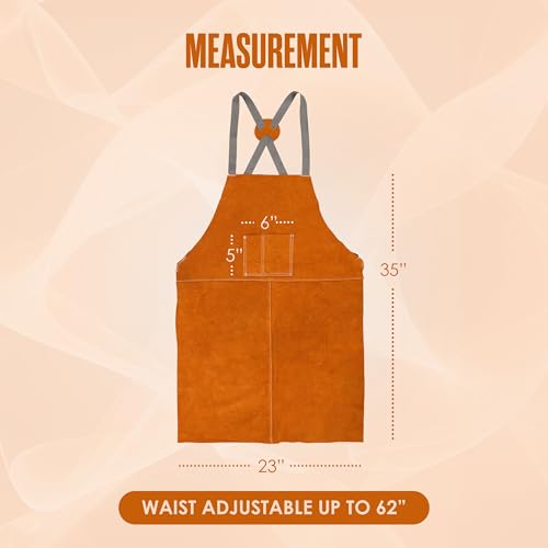Leather Apron, Welding Apron, For Men, Blacksmith, Work Bib, Heat Resistant, Welder Gear, Forging, Woodworking, Wood, Metal Working, Blacksmithing, Shop Clothing, Flame/Heat Resistant, 23 x 35 Inch