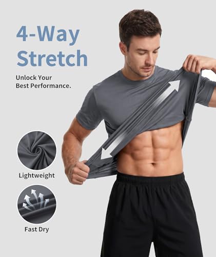 7 Pack Men's Quick Dry Athletic T-Shirts - Large, Red, Green, Grey, Blue, Neon Green, Dark Grey