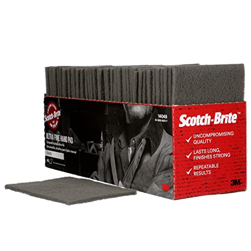 3M Scotch-Brite Ultra Fine Grade 7448B Hand Pad, Case of 60, 6 in x 9 in Hand Pads, Nonwoven Silicon Carbide, Surface Preparation, Scuffing, and Cleaning, Gray