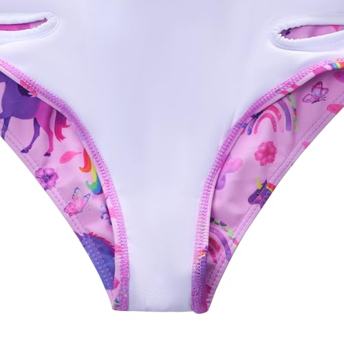 Girls 7-8 Years Purple Unicorn Long Sleeve Swimsuit with Rash Guard - Kids One Piece Swimwear