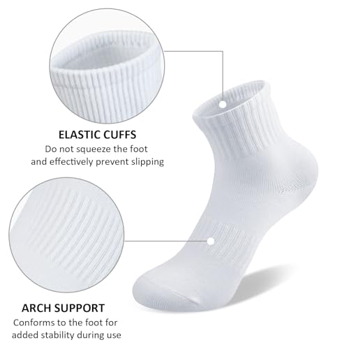 COZYOFFI Kids Crew Socks Athletic Cotton, 6-8 Years, White