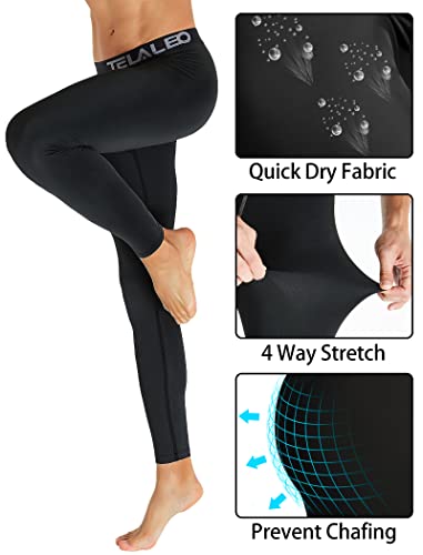 TELALEO Men's Compression Leggings Baselayer, 4 Pack Large Black