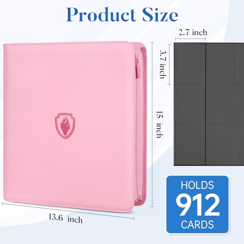Pink 12 Pocket Trading Card Binder 15 x 13.6 Inches - Fabmaker 912 Capacity
