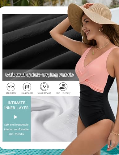 UMIPUBO Women's One Piece Swimsuit Tummy Control Sexy V Neck Bathing Suit Slimming Adjustable Push Up Swimwear