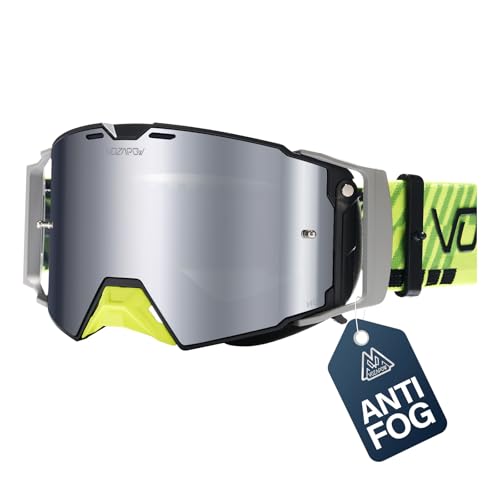 VOZAPOW Silver Motocross Goggles Anti-Fog Motorcycle Protective Eyewear