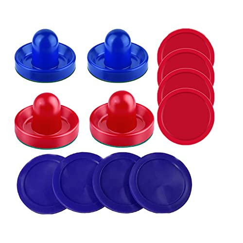 Air Hockey Pushers and Pucks Set - 4 Pushers & 8 Pucks - Blue & Red