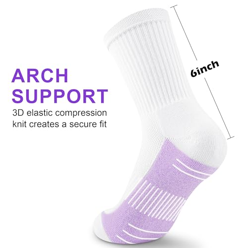 Women Athletic Crew Socks 3-5 Pairs Cushioned Running Hiking White Assorted 8-10 Size