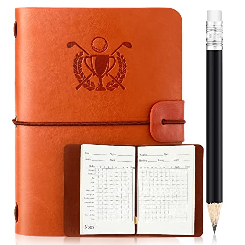 Golf Scorecard Book with Pencil - Light Brown Leather Log