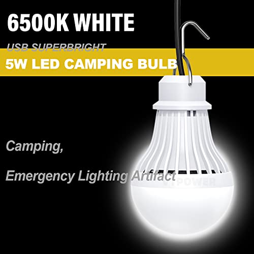 2 Pack USB LED Camping Lights 5W Portable Emergency Lanterns for Outdoor, Garage, Car, Fishing