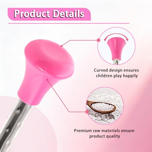 21.6" Twirling Baton - Stainless Steel with 2 Ribbons & 3 Hair Bands - Silver and Pink
