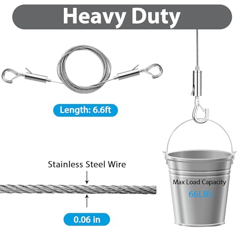 4PCS Adjustable Picture Frame ,Mirror Hanging Wire Kit,6.6FT Heavy Duty Stainless Steel Rope for Hanging Pictures,Mirrors,Light Lamp,Billboards,Basket,Flowerpot,Hold Up to 66lbs