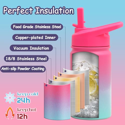 Kids Insulated Stainless Steel Water Bottle 12oz with Straw & Chug Lids - Punch Green Variation