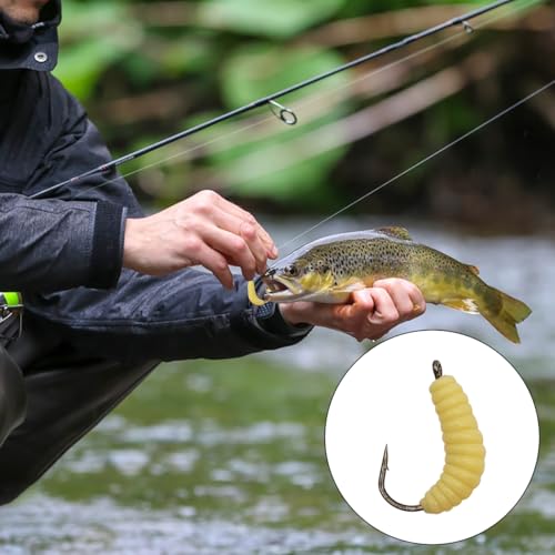 Rubber Fishing Maggots Bait Set - 20 Hooks + 30 Soft Worms