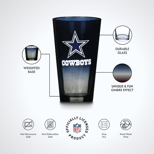 Dallas Cowboys Official Licensed Ombre Pint Glasses 2-Pack - 16oz Collectible Barware