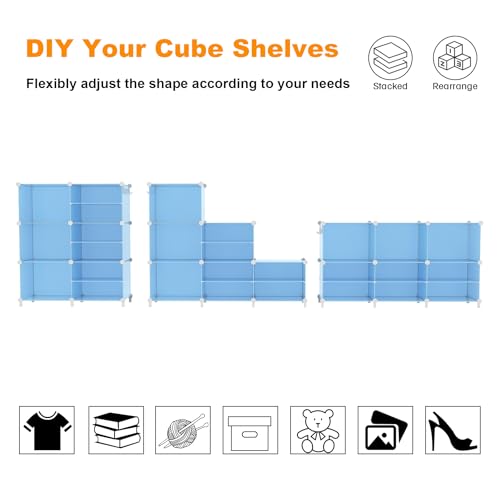 AWTATOS Closet Organizer 6 Cube Storage Shelves Portable Closet Clothes Organizers and Storage Stackable Cubby Shelving for Closet Bedroom Living Room Blue
