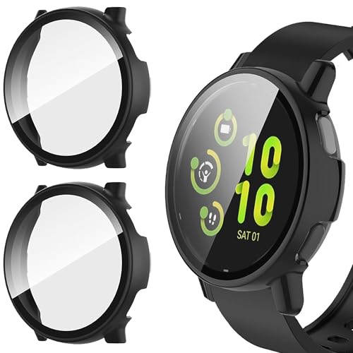 Hard PC Case & Tempered Glass Screen Protector for Garmin Vivoactive 5 - Black/Black