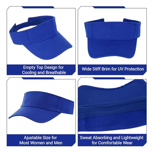 Adjustable Cotton Sun Visor Hat - Royal Blue UV Protection