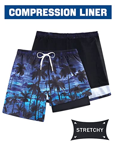 TUONROAD Men's 9 Inch Light Blue Swim Trunks 2-in-1 Quick Dry Board Shorts - 3X-Large