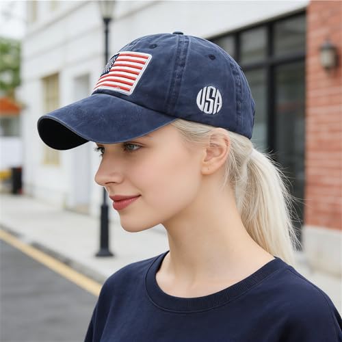 American Flag Embroidery Baseball Cap - Adjustable Navy Medium