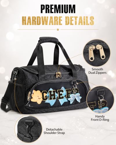 Glitter Cheer Duffle Bag with Shoe Compartment, Black