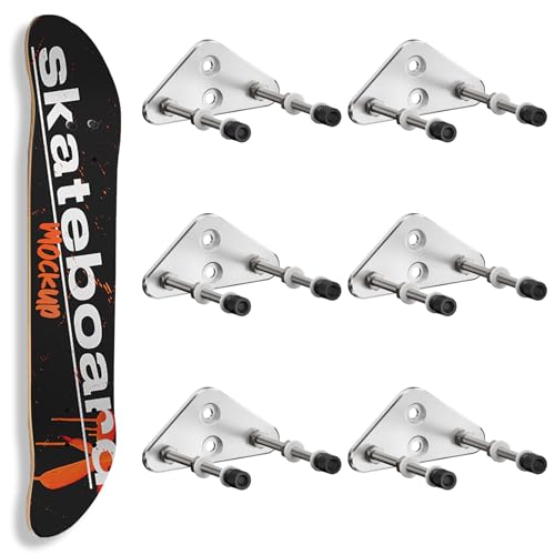 ROKENPOY 6-Pack Aluminum Skateboard Wall Mount Hangers for Deck Display - Vertical & Horizontal Storage