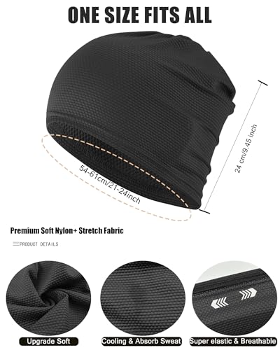 Cooling Skull Cap for Men & Women - Thin Breathable Mesh Beanie - Black