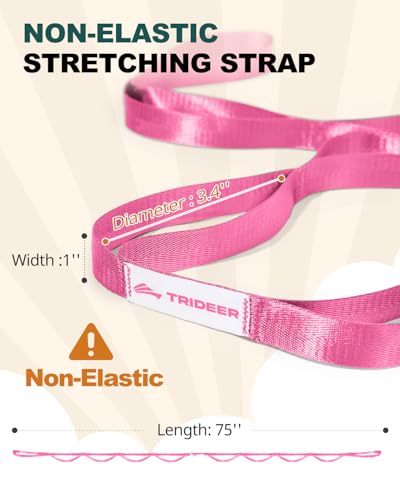 Non-Elastic Stretching Strap with Loops for Physical Therapy - Pink 75"x1"