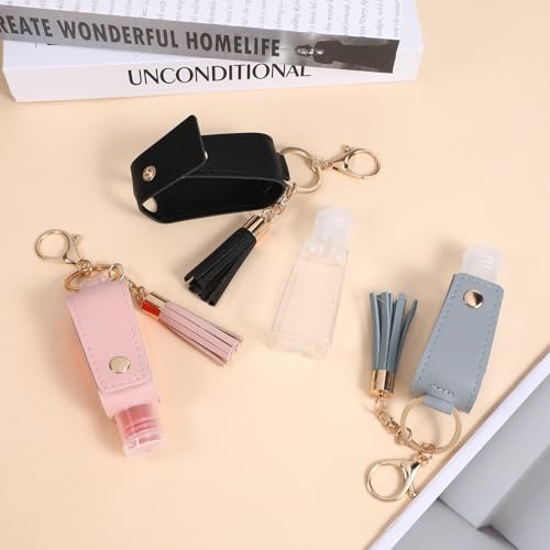 3-Pack Keychain Hand Sanitizer Holders - Light Blue, Pink, Black