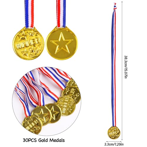 30PCS Gold Winner Medals with Ribbons - Plastic Award Medals