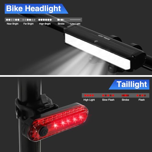 SEFONE Elongate 1800 Lumen Bike Light Set - Front & Back USB Rechargeable for Night Cycling