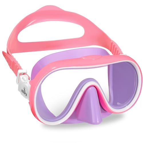 Keary Kids Swim Goggles with Nose Cover - Wide-View Mask, Pink (Clear Lenses), 5-16