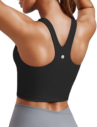 PINSPARK Racerback High-Neck Sport Bra for Women, Medium, Black